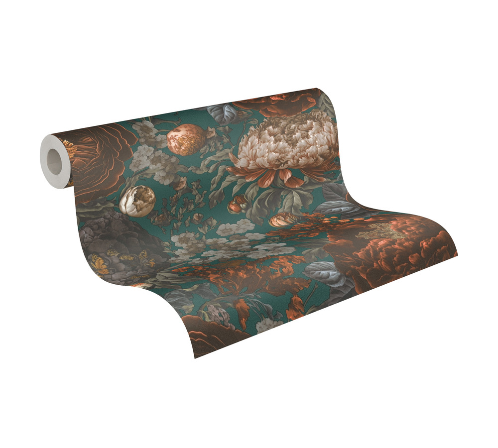 Papier peint Fleur Vintage Papillon vert sapin orange - Metropolis Michalsky 6 de Livingwalls ROLL | Réf. AS-399793