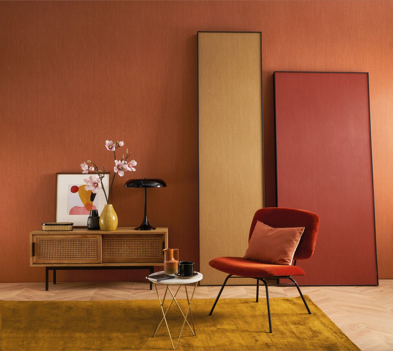 Papier peint toile Goa rouge brique - Ceylan de Casamance | Réf. CAS-74512244