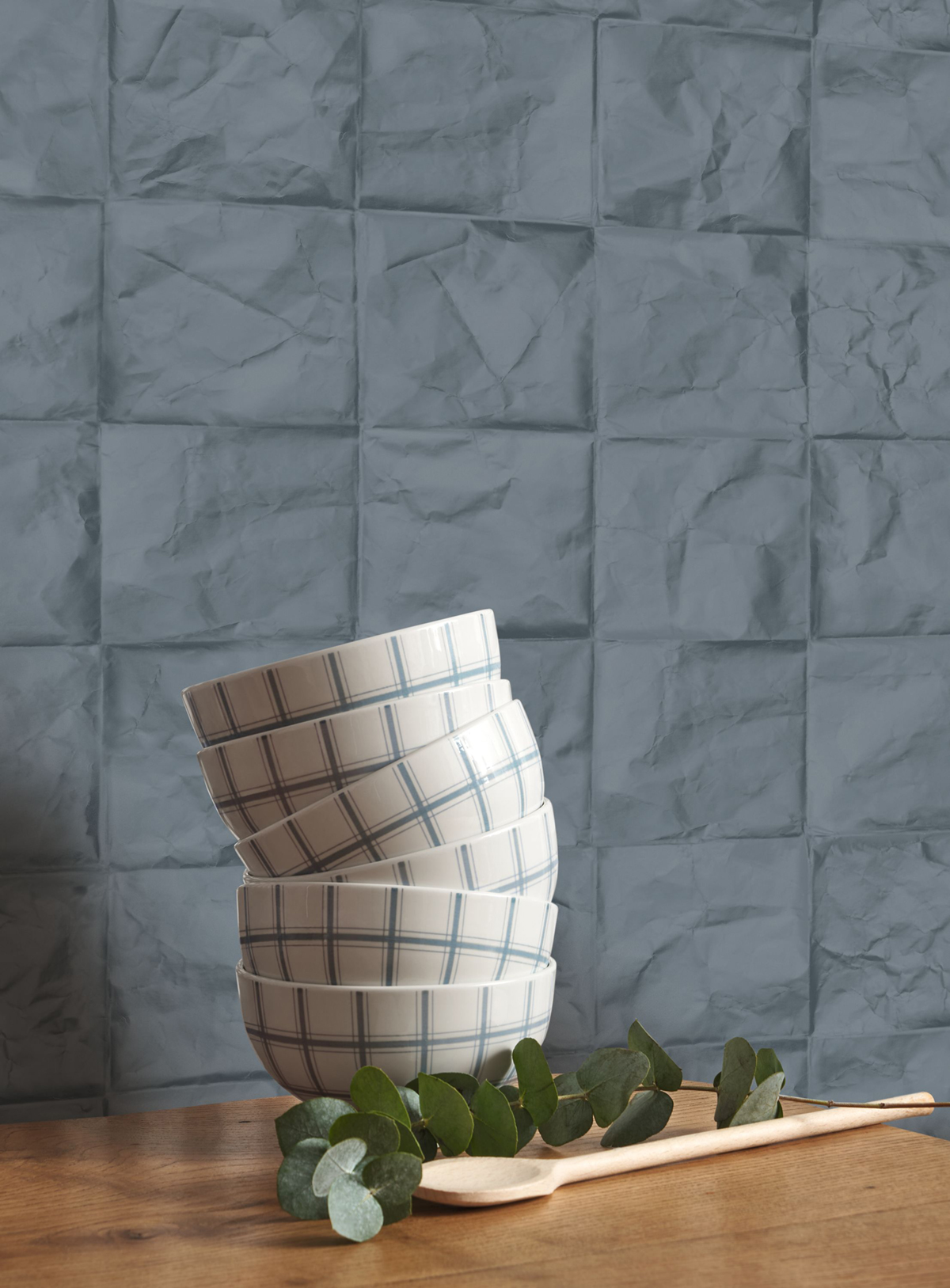 Papier peint Carreaux Papier Froissé bleu marine - Papercraft de Casadéco | Réf. PAPC89646556