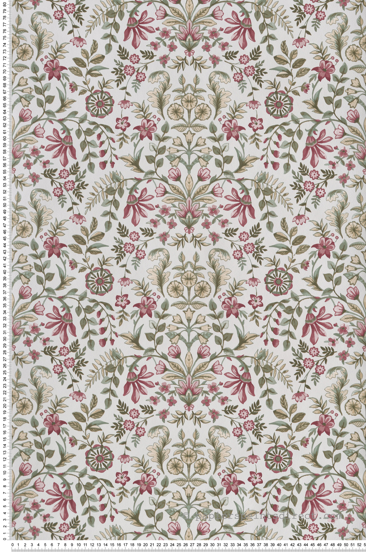 Papier peint Médaillon Fleuri gris pourpre vert - My Little Cottage de Montecolino | Réf. MC-M12328