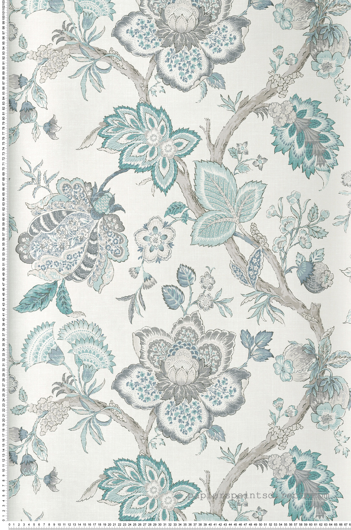 Papier peint Fleur Bernadette Ramage Botanique vert d'eau gris - French Country d'Initiales | Réf. INI-FC60408