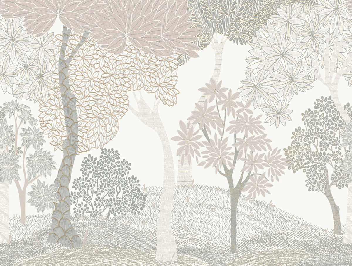 Papier peint Panoramique Forêt Enchantée vert de gris - Dolce Vita de Lutèce | Réf. LTC-56230207