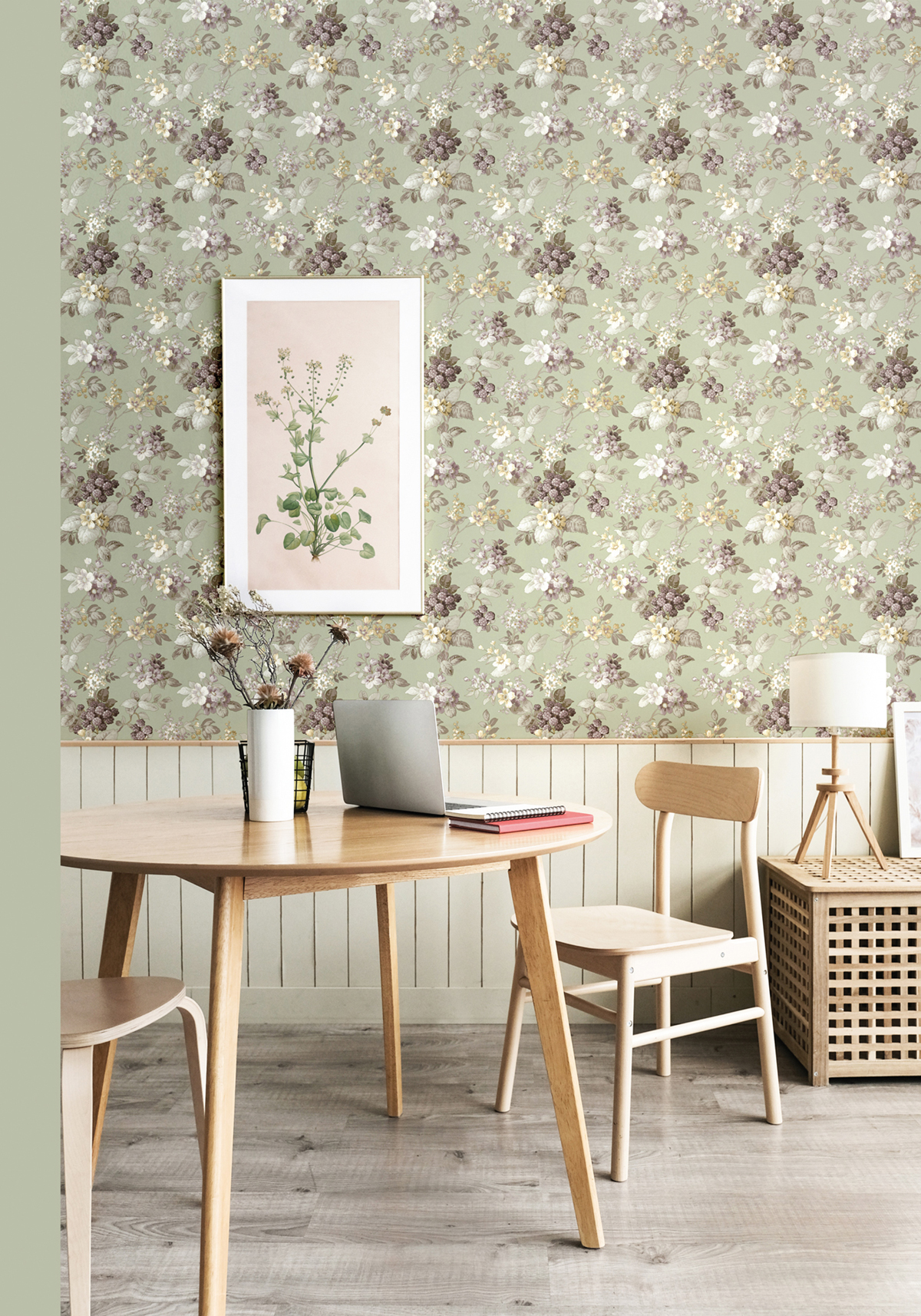 Papier peint Fleur Mûre vert sauge - My Little Cottage de Montecolino | Réf. MC-M12305