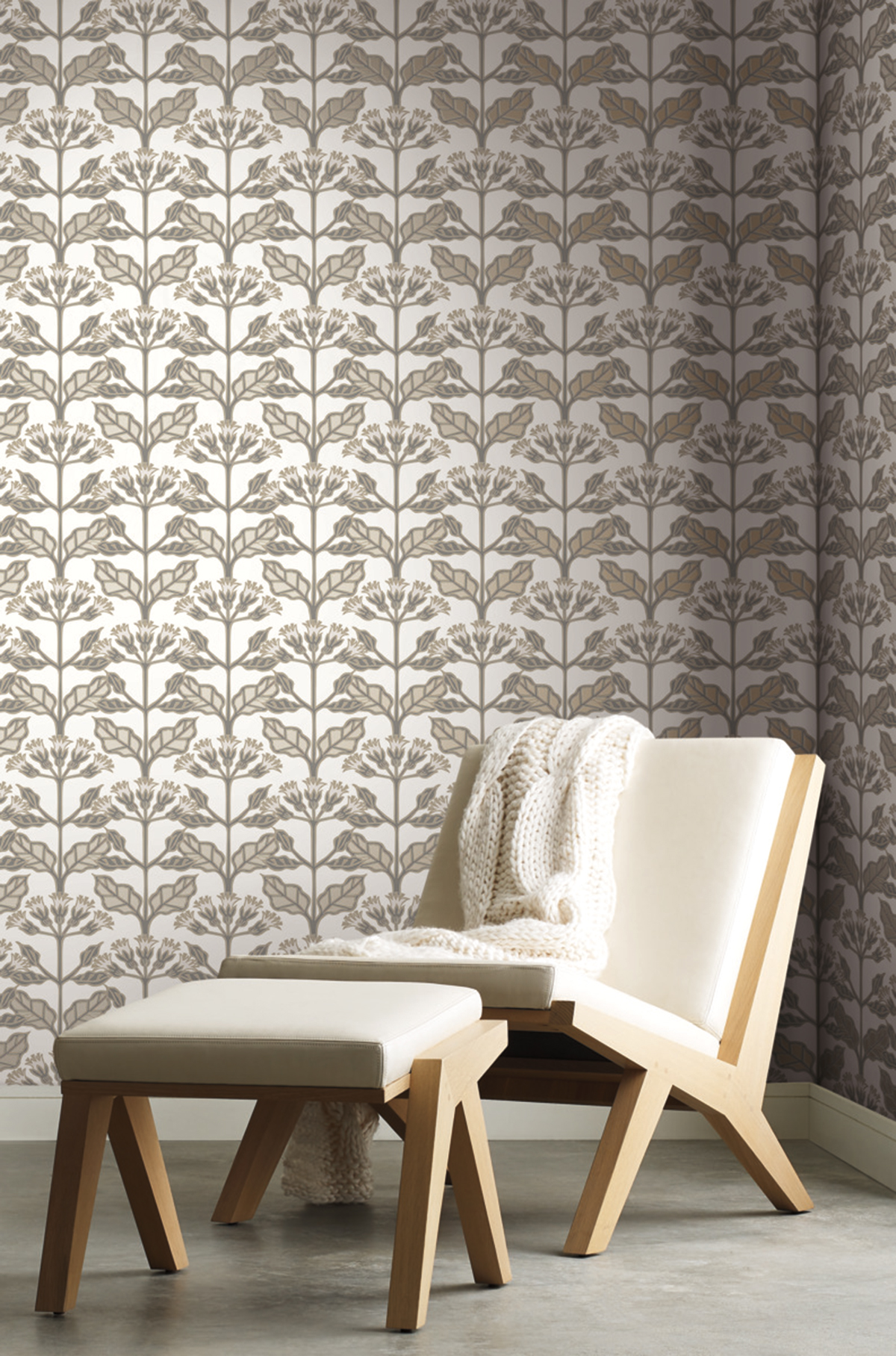 Papier peint Primevère Graphique gris beige - Arts & Crafts d'Initiales | Réf. INI-AC9114