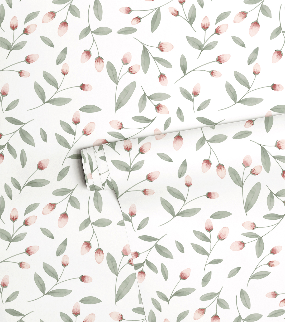 Papier peint enfant Fleuri Jolis Bourgeons rose vert - Papier peint Lilipinso AMB5| Réf. LILI-H0784
