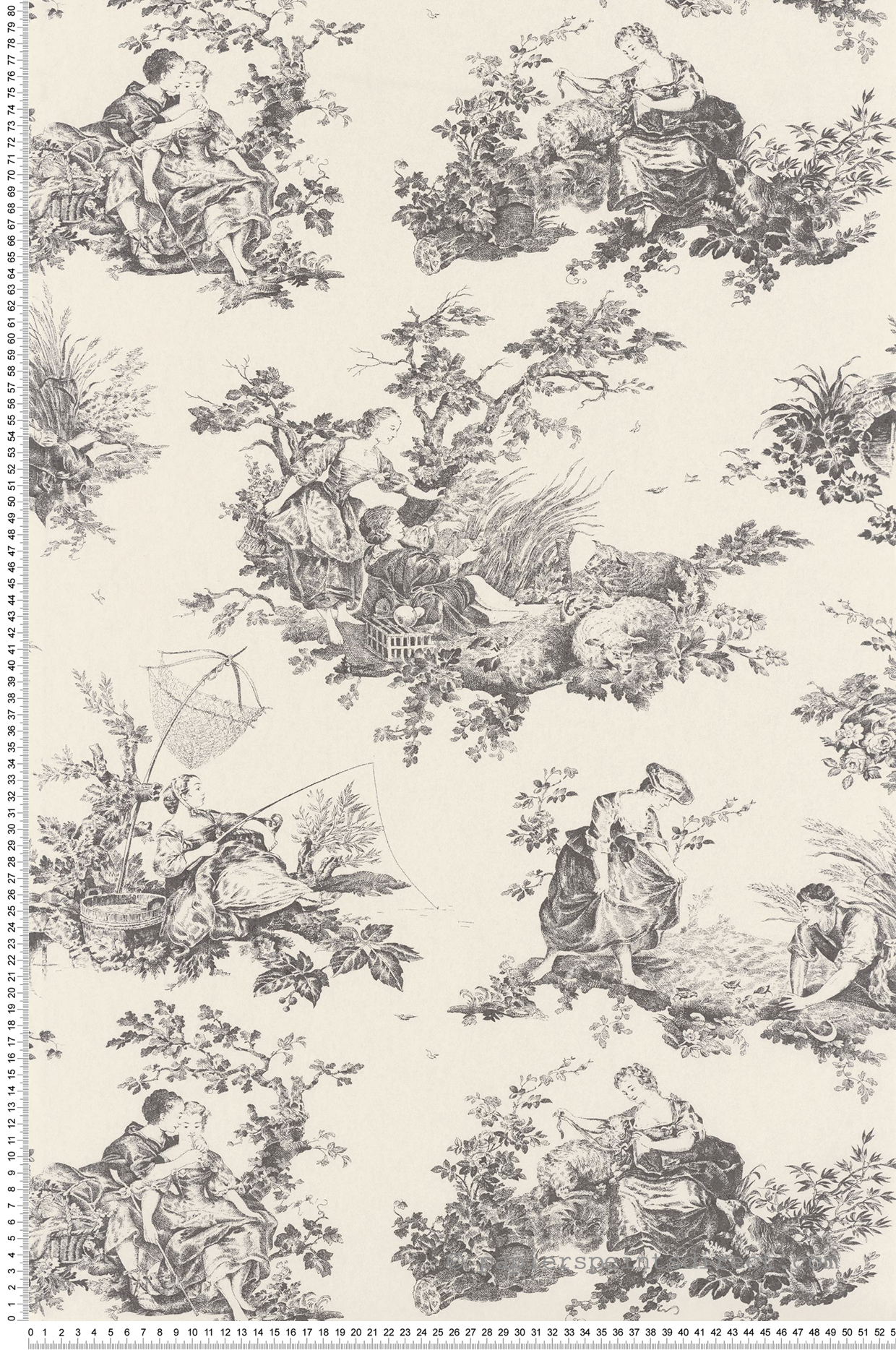 Papier peint Baroque Scène D'Été noir fusain - Les Belles Toiles De Jouy de Casadéco AMBV | Réf. LBTJ87919612