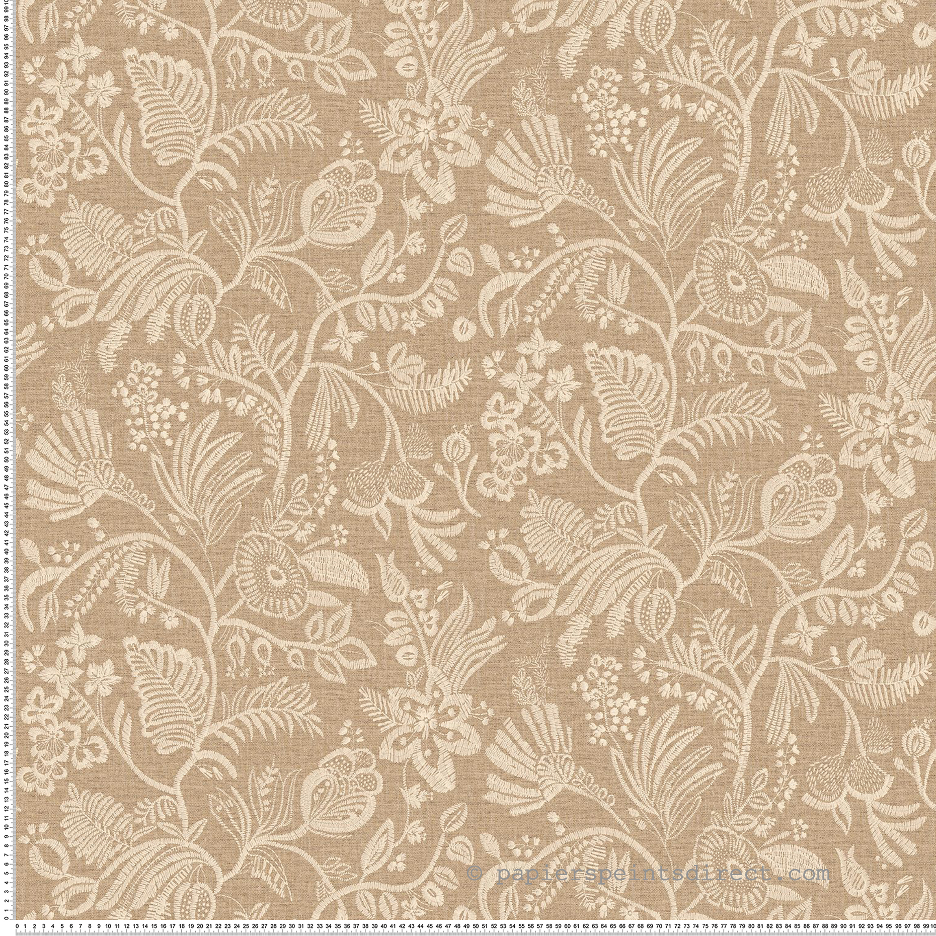Papier peint Brodé Floral Pastel beige - Broderies de Casamance | Réf. CAS-76960304