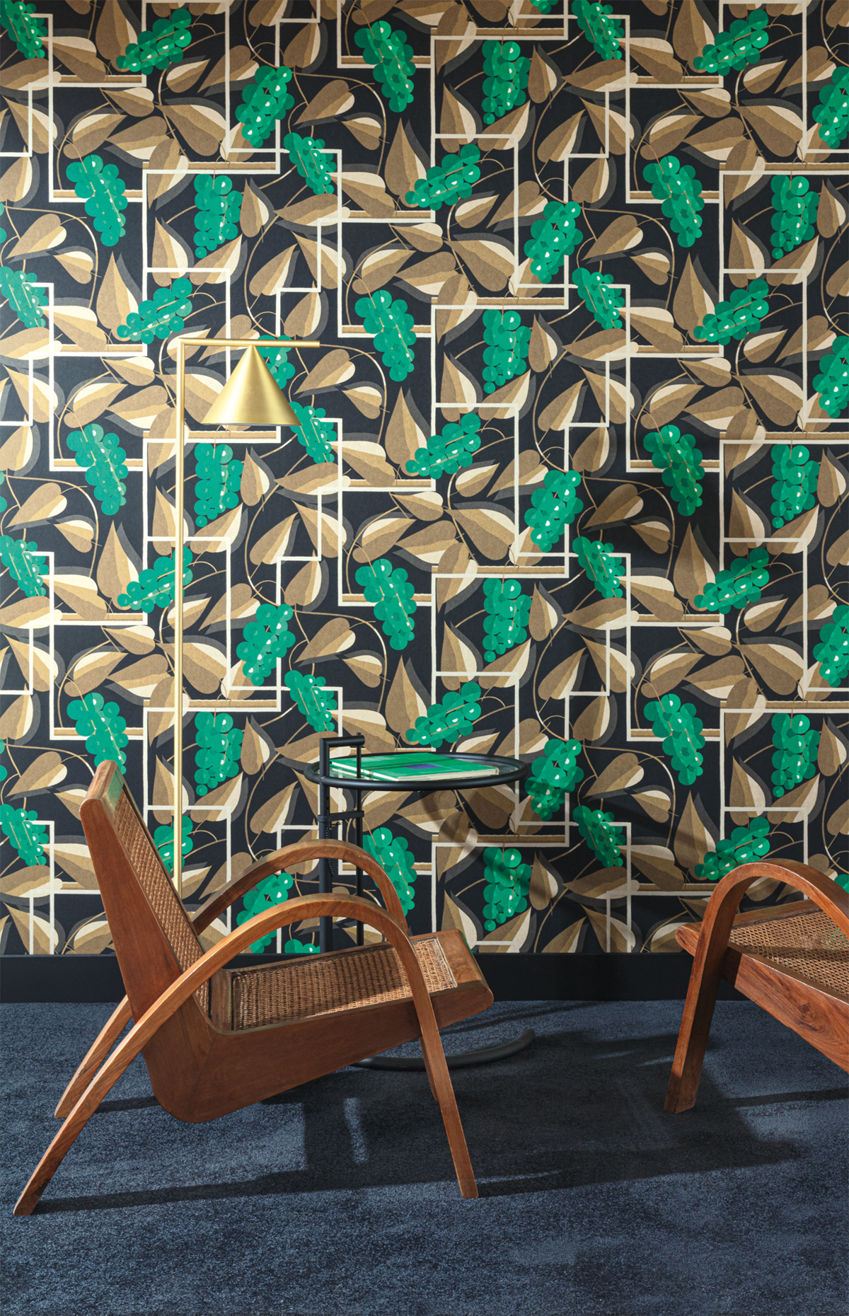 Papier peint Raisin Graphique Henry vert - Folies de Masureel | Réf. MAS-FOL301