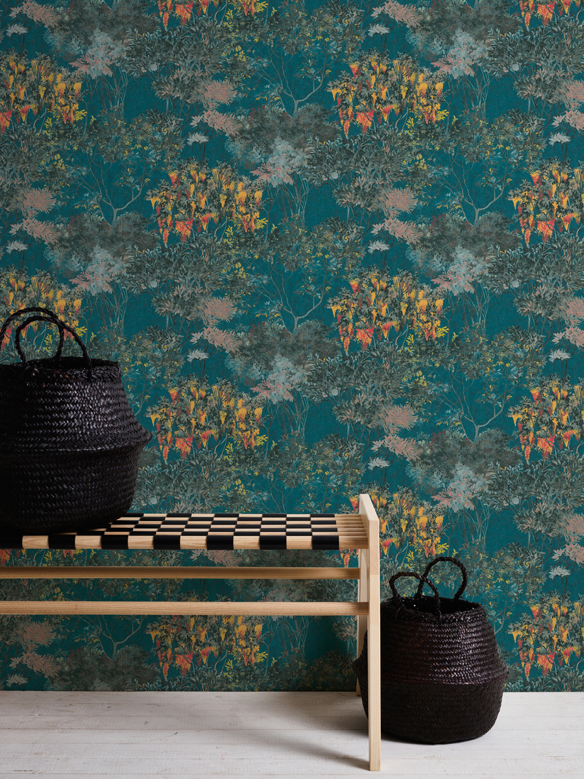 Papier peint Forêt Peinte bleu canard - Arcade d'Architects Paper AMB3 | Réf. 39173-5