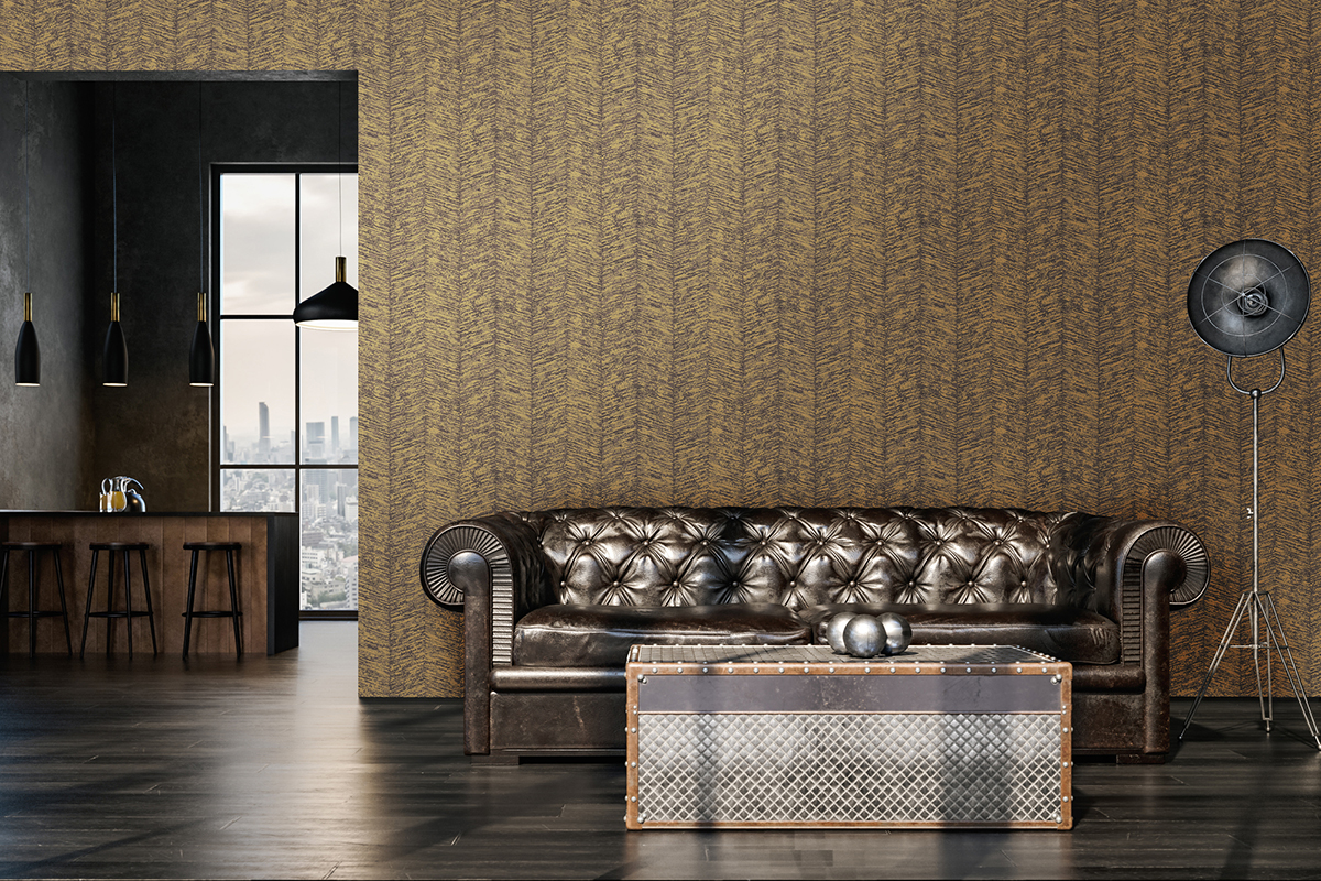 Papier peint Chevron Ethnique marron et doré - My Home My Spa d'A.S. Création | Réf. SP15871