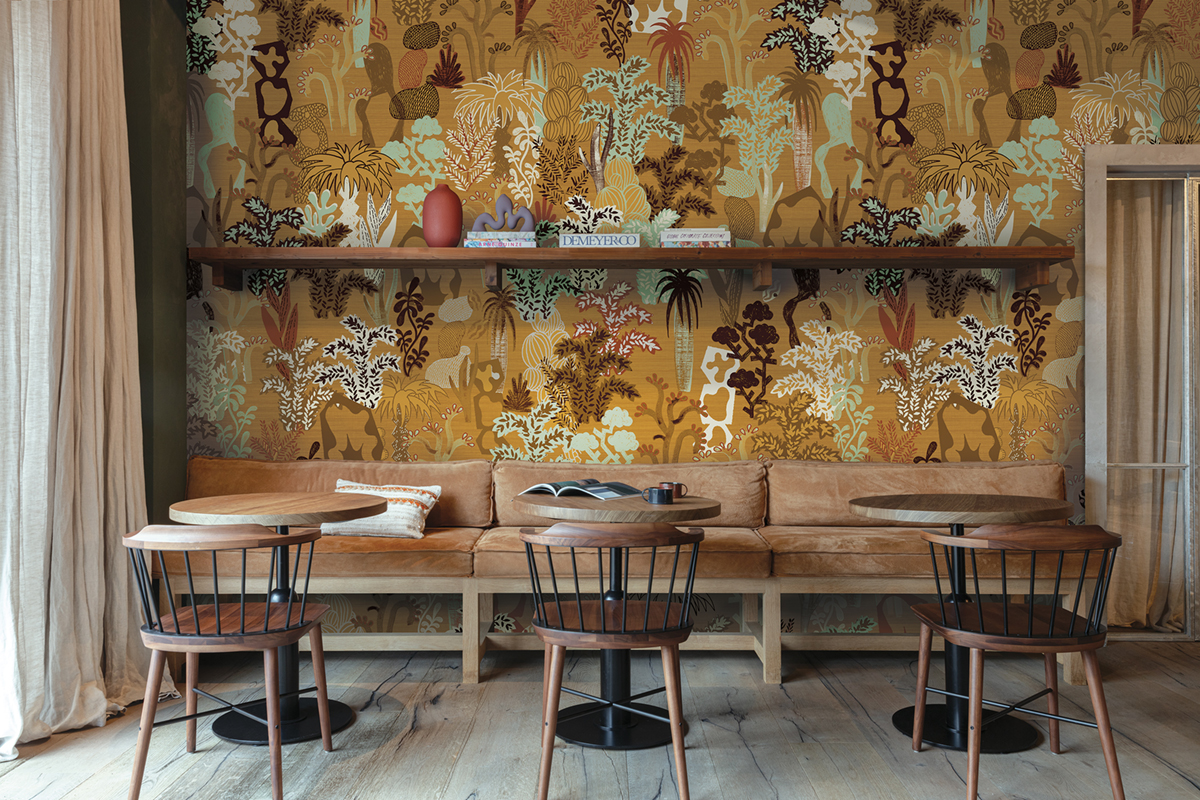 Papier peint panoramique Jungle Ethnique Baya moutarde - A, B et C H260 - Joy de Masureel | Réf. MAS-DGJOY301X-260