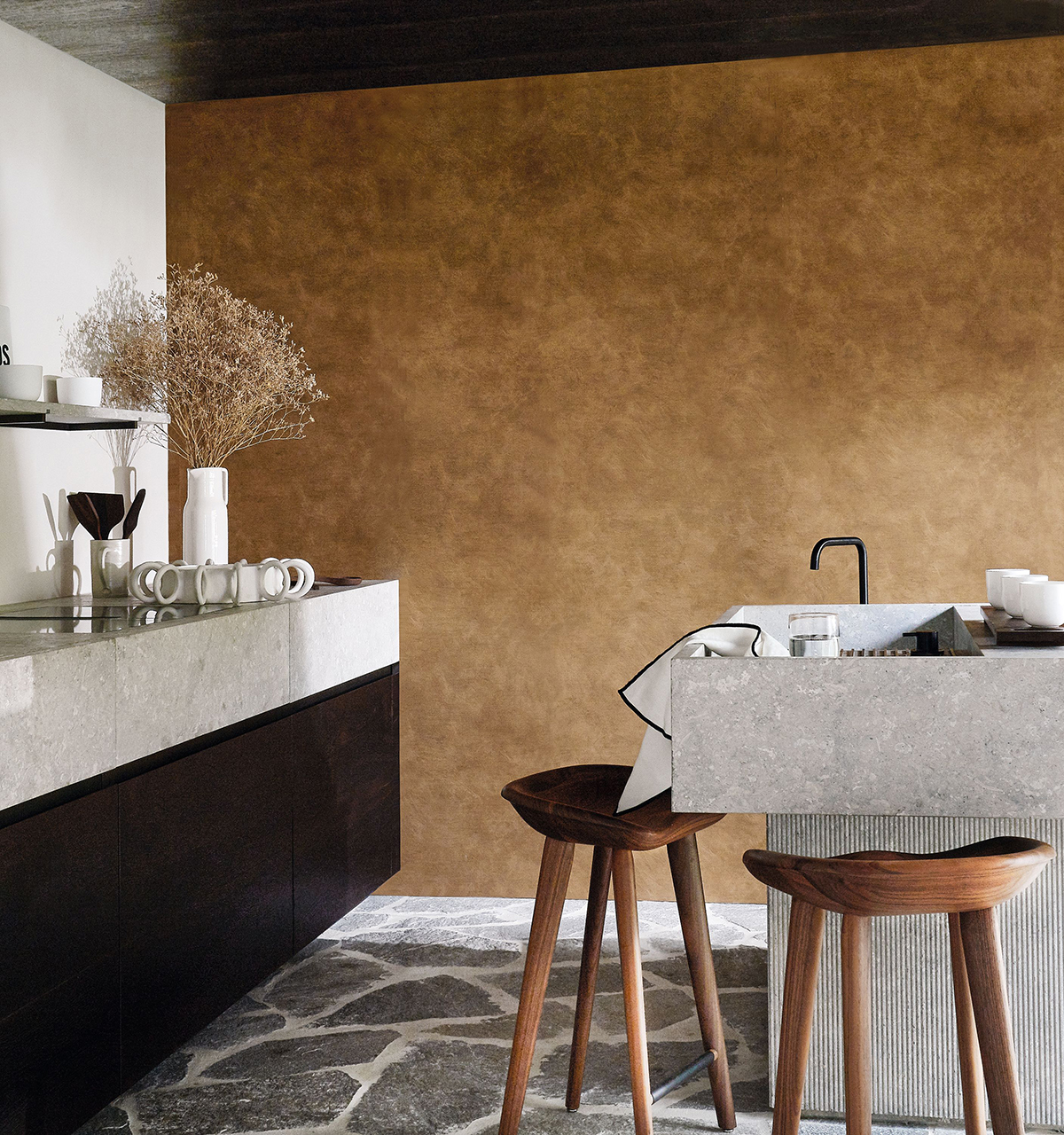 Papier peint Faux Uni Tissage camel - L'Atelier de Casamance | Réf. CAS-75492344