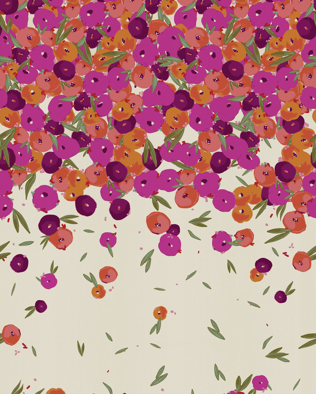 Papier peint panoramique Fleurs Graphiques rose - Seasons de Komar
