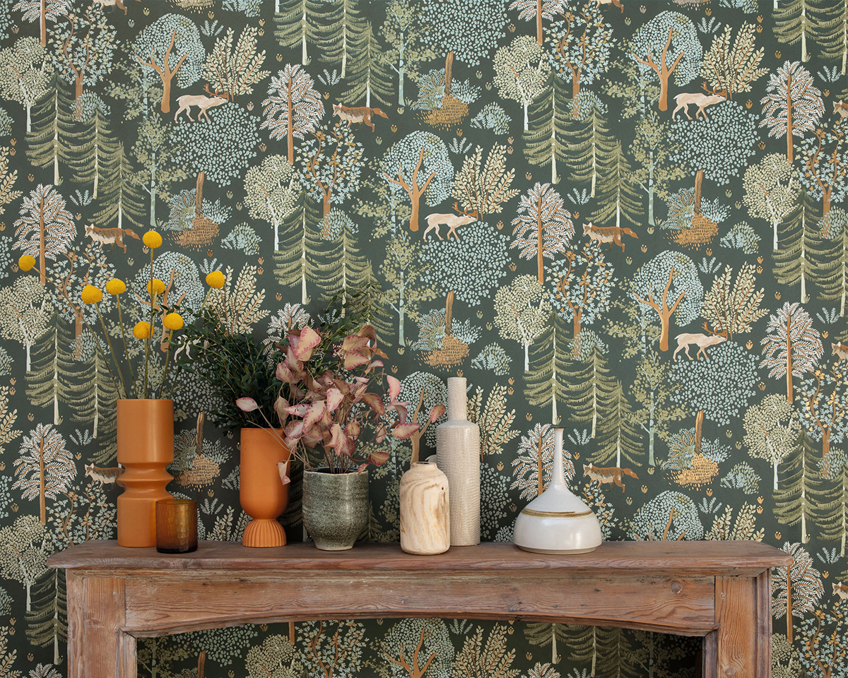 Papier peint Renard en Forêt Vert - La Forêt de Casélio | AMB Réf. FRT102937726