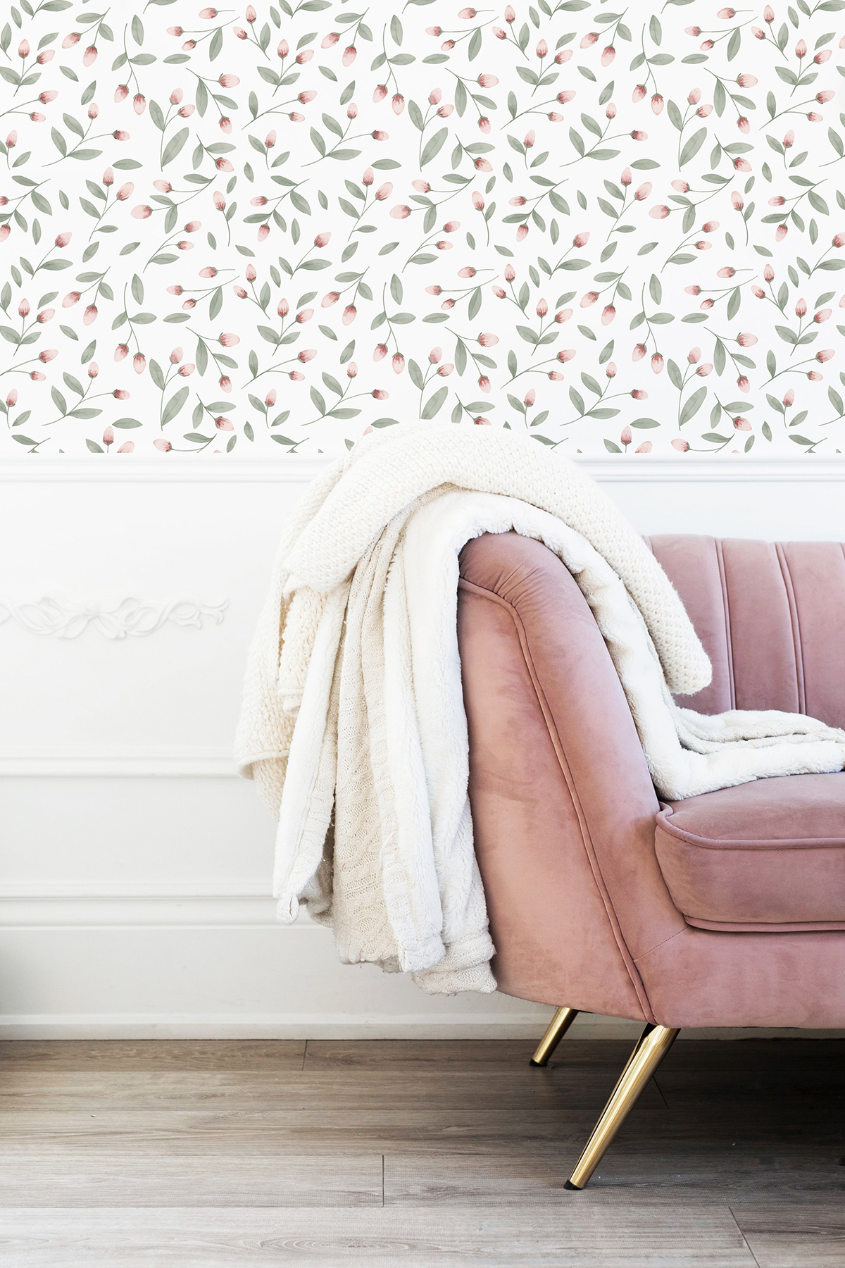 Papier peint enfant Fleuri Jolis Bourgeons rose vert - Papier peint Lilipinso AMB2| Réf. LILI-H0784