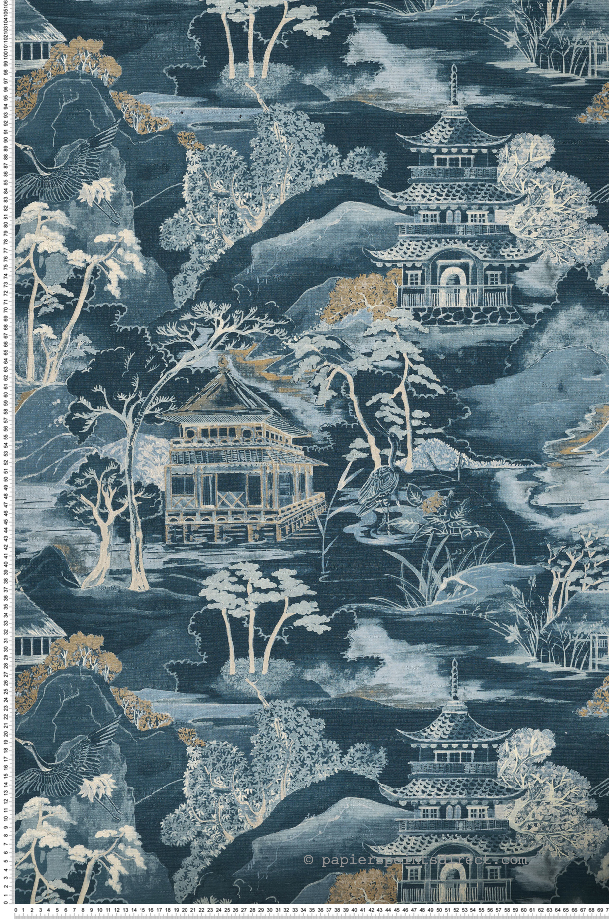 Papier peint Paysage Japonais Nara bleu pétrole - Archipel de Casamance | Réf. CAS-75310508