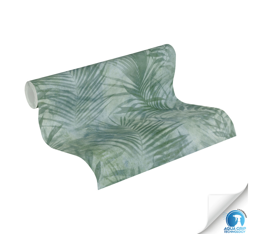 Papier peint préencollé Palme bleu vert - Designdrop d'A.S. Création ROLL | Réf. AS-784521