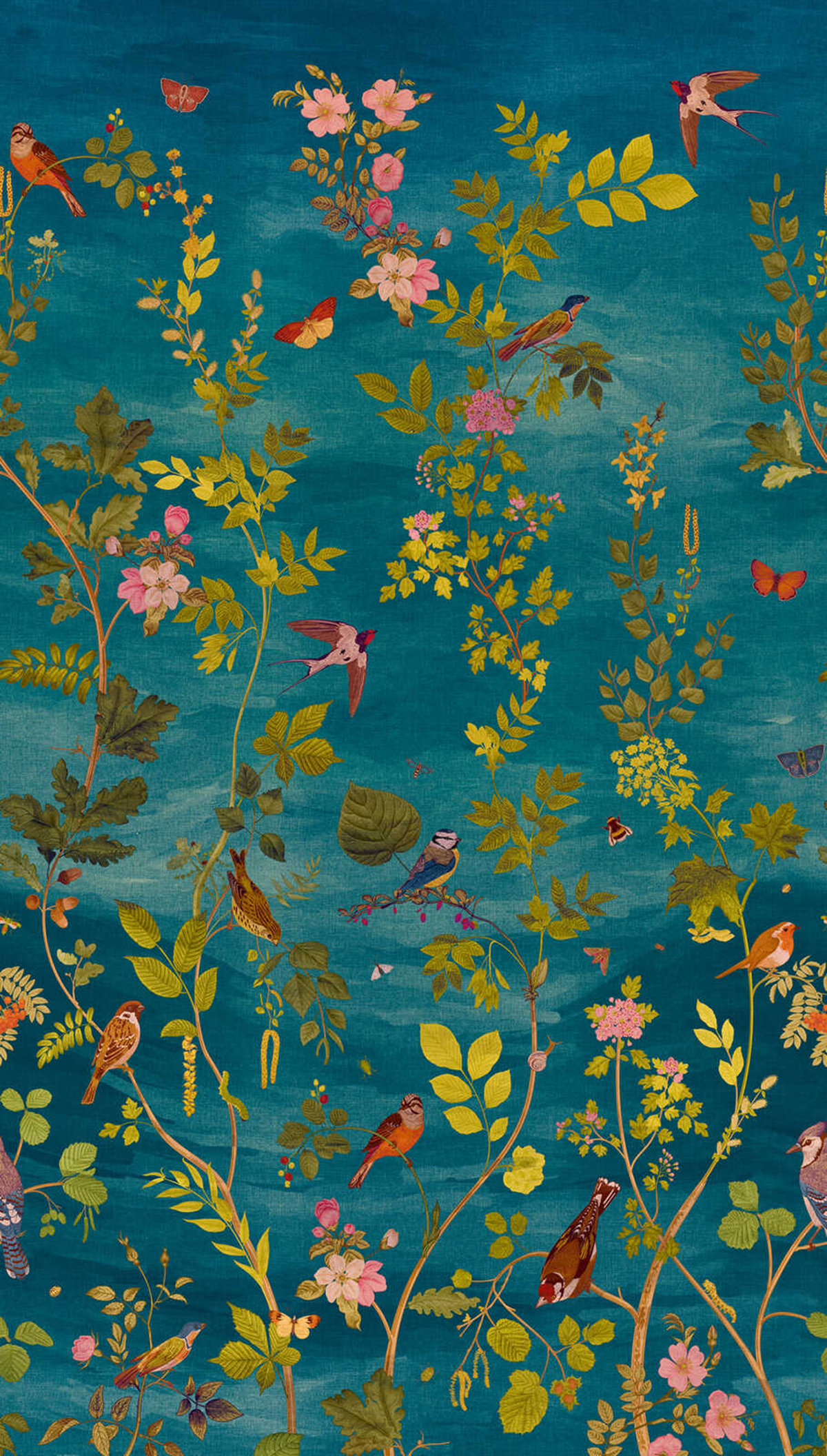 Papier peint panoramique Jardin Bucolique bleu canard - Vibes & Styles d'A.S. Création | Réf. AS-792163