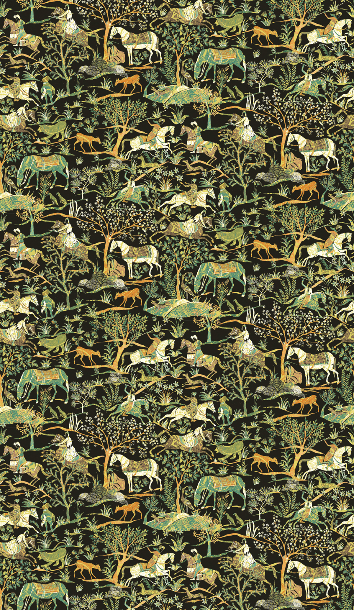 Papier peint panoramique Chevaux Cachemire Marwari vert - A et B H300 - Summer de Masureel | Réf. MAS-DGSUM103X