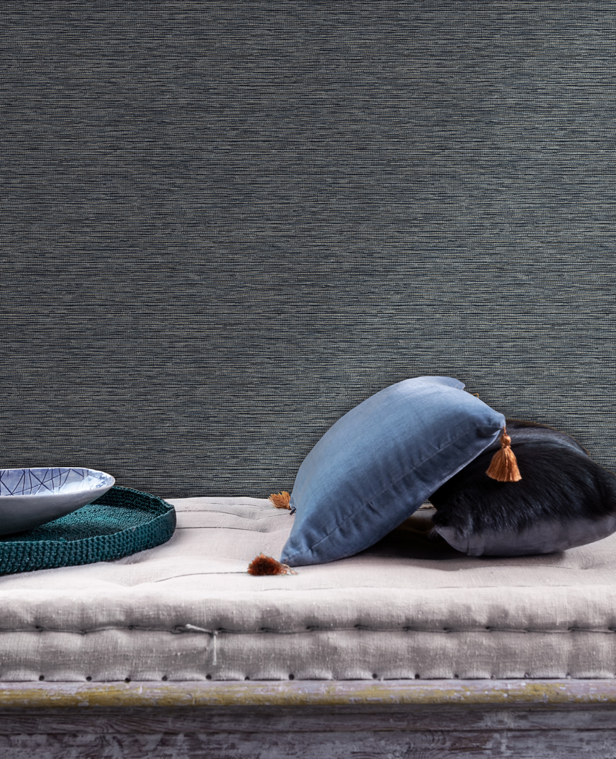 Papier peint Paille Japonaise noir bleu jaune - Shamal de Montecolino | Réf. MC-NHW1011