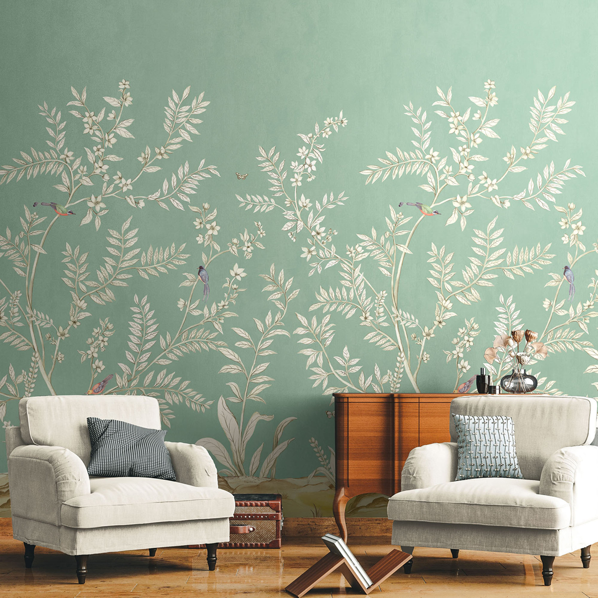 Papier peint panoramique Nature Vigne vert doux - Daisy Bennett d'Initiales | Réf. INI-DB30414M