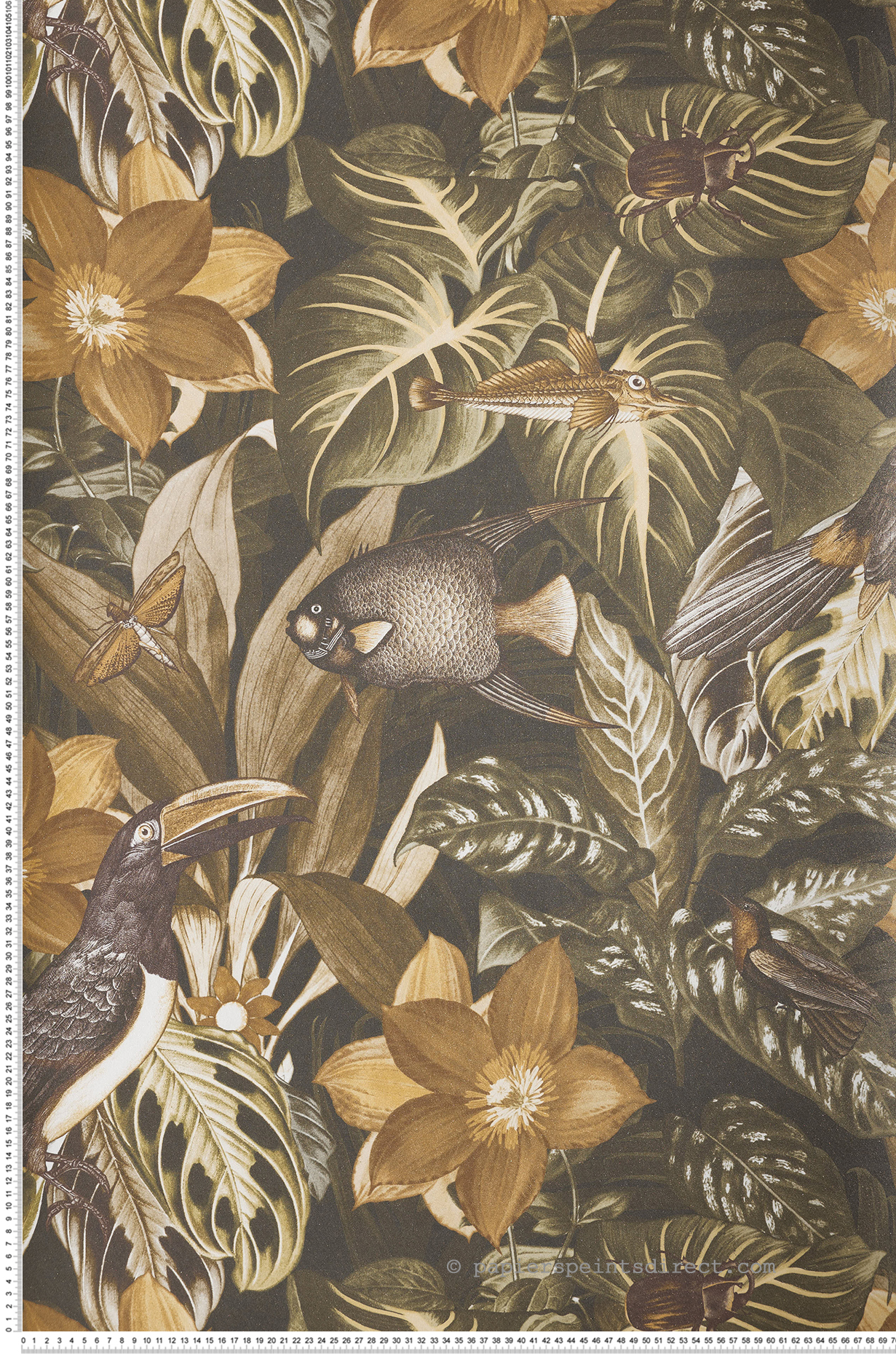 Papier peint Tropical et Poisson Palau jaune et pailleté - Moorea de Montecolino | Réf. MC-26746