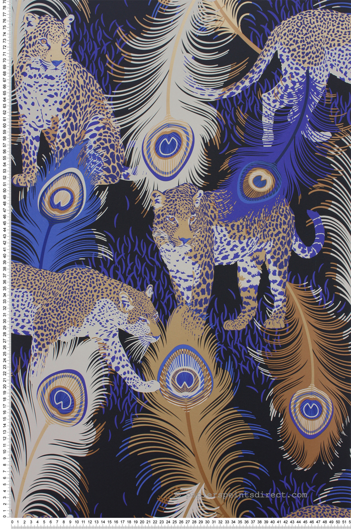 Papier peint Léopard et Plume bleu électrique et doré - The Wallpaper Collection de Matthew Williamson | Réf. OSB-W6805-01