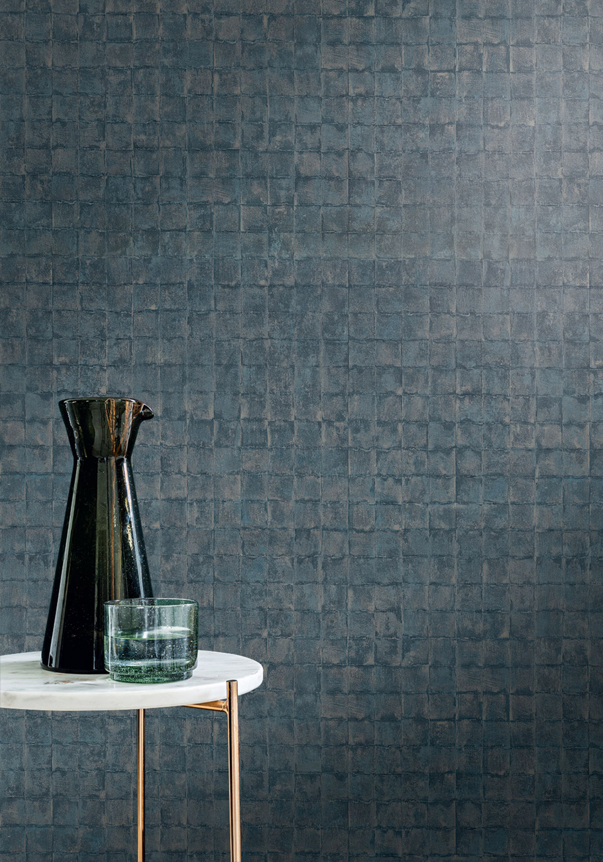 Papier peint Carreaux Faenza bleu argenté - Cérame de Casamance | Réf. CAS-76080814