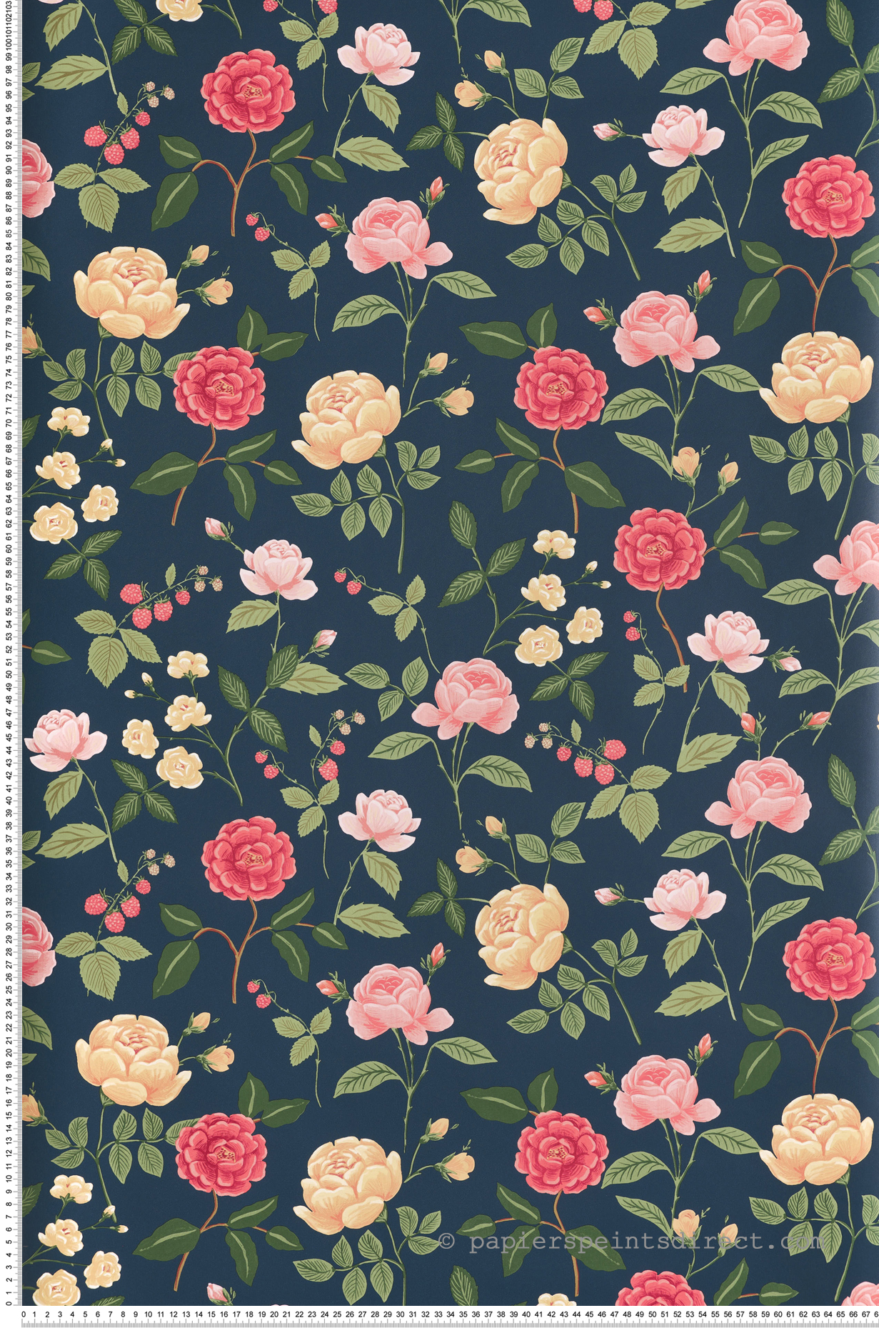 Papier peint Fleurs Romantiques marine rose - Rifle Paper Co. 3 de York (Initiales) | Réf. INI-RF7544