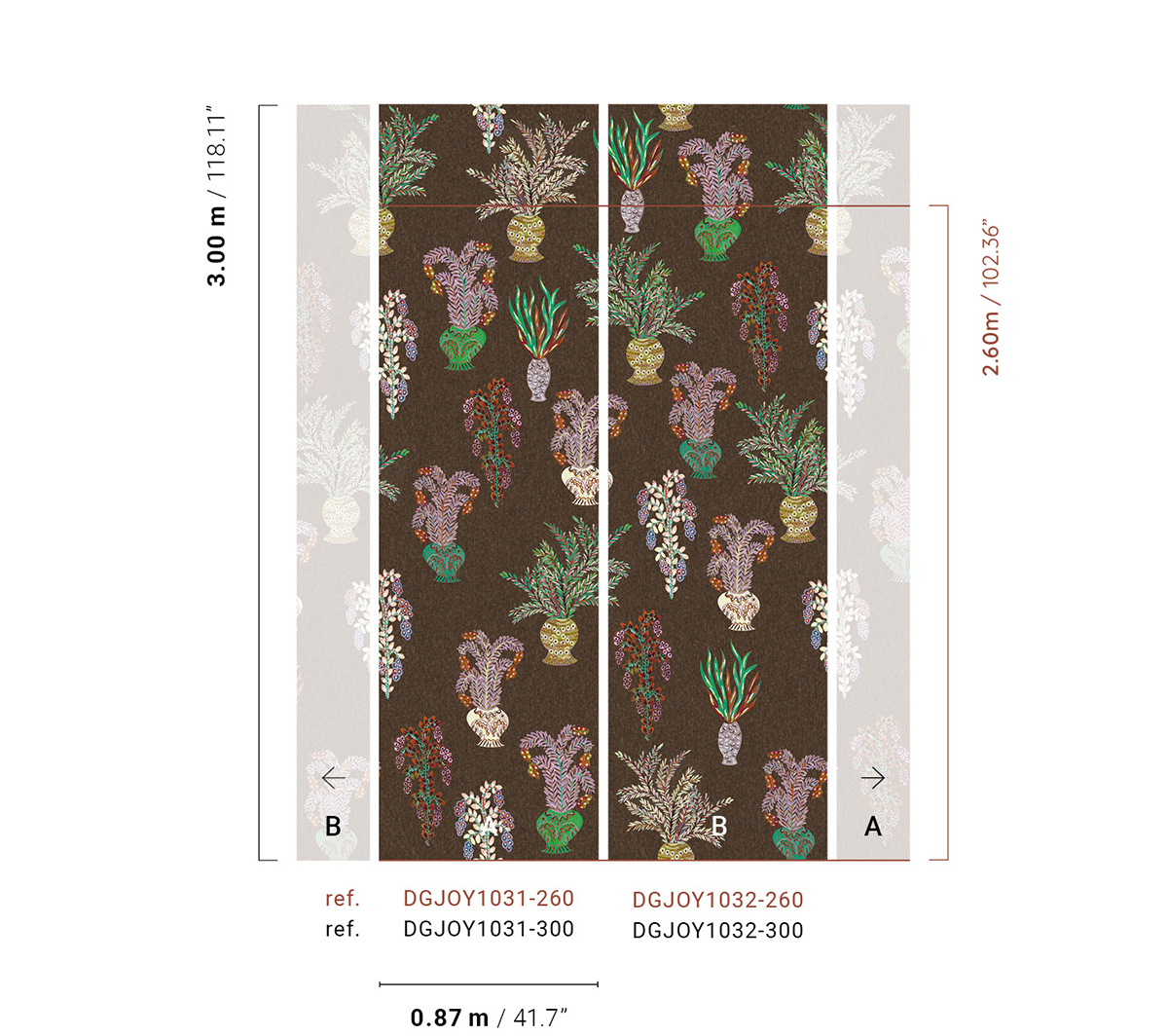 Papier peint panoramique Plante en Bouquet violet - A H260 - Joy de Masureel AMB2 | Réf. MAS-DGJOY1031-260