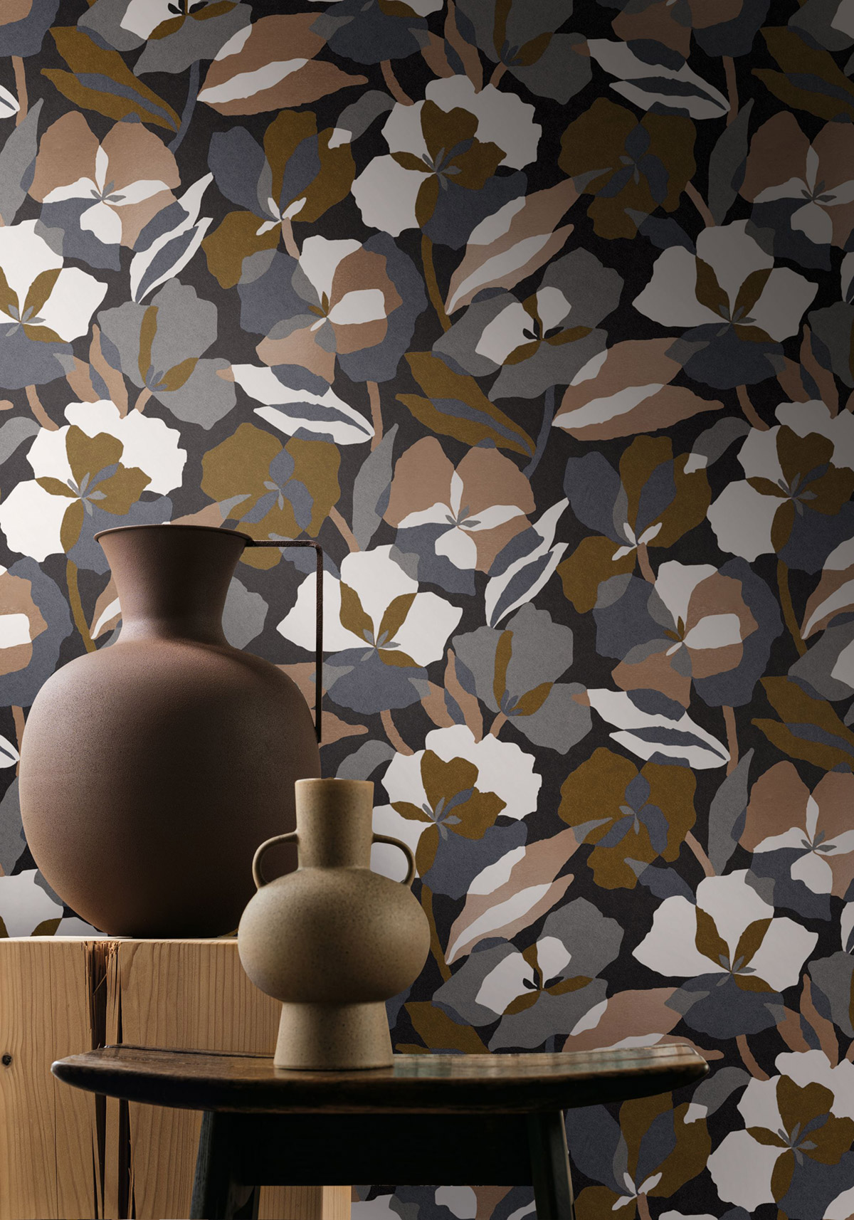 Papier peint Fleur Design Amaryllis noir doré - Jardin Félicia de Casamance AMB2| Réf. CAS-76581120