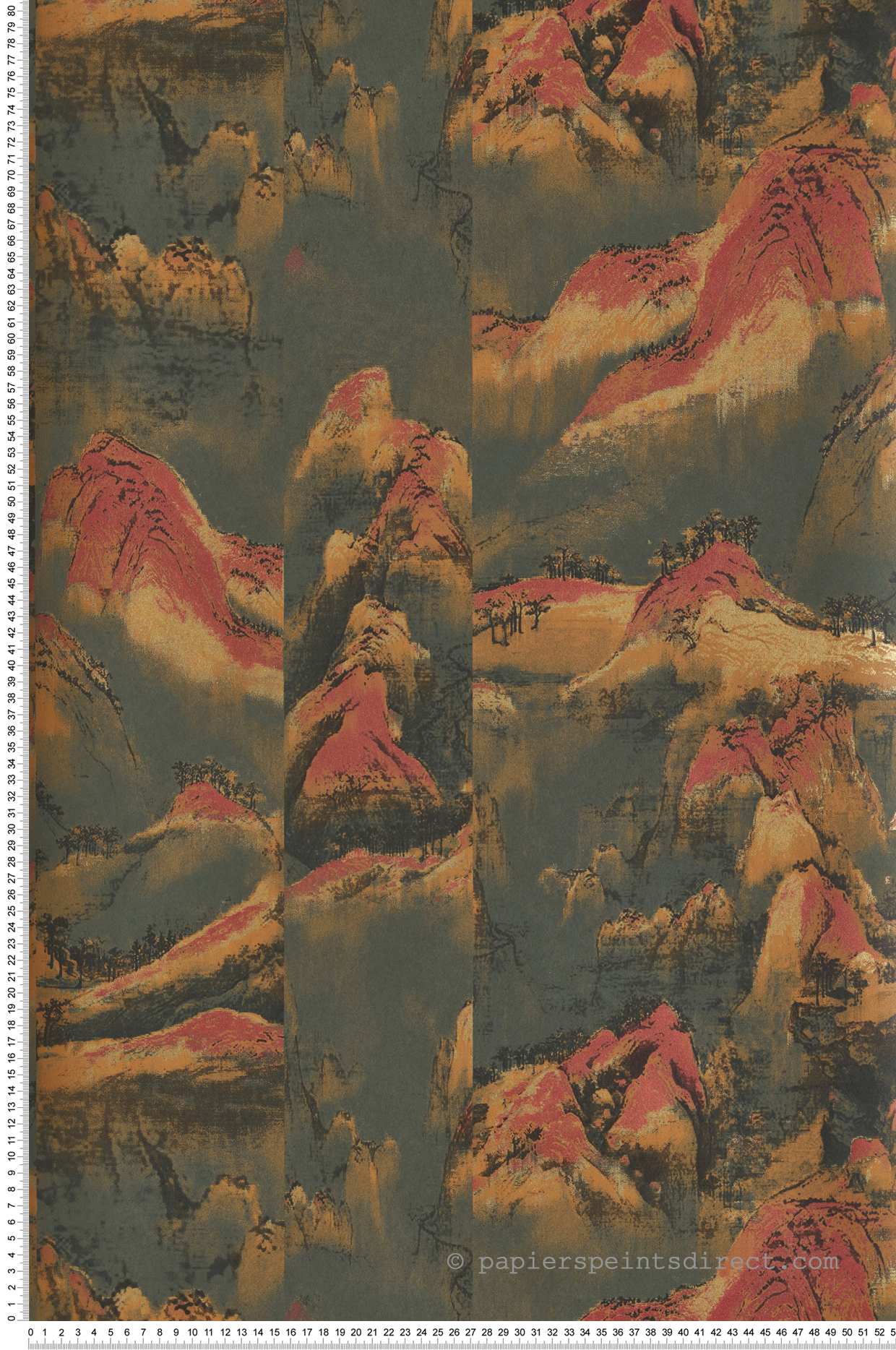 Papier peint Montagne Japonaise Akiyama terracotta doré - Kimono de Masureel | Réf. MAS-KIM302