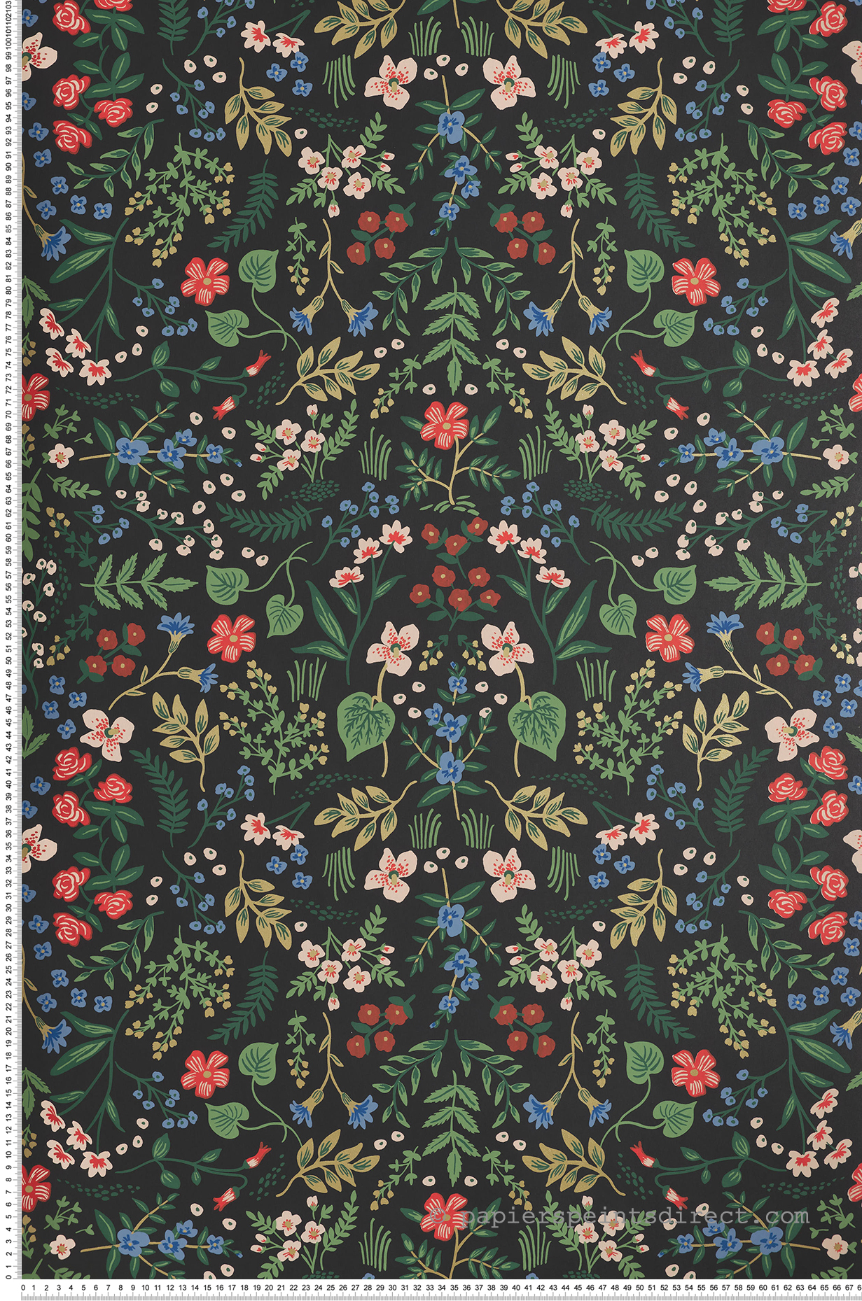 Papier peint Florale Wildwood noir - Rifle Paper Co. d'Initiales | Réf. INI-RI5158