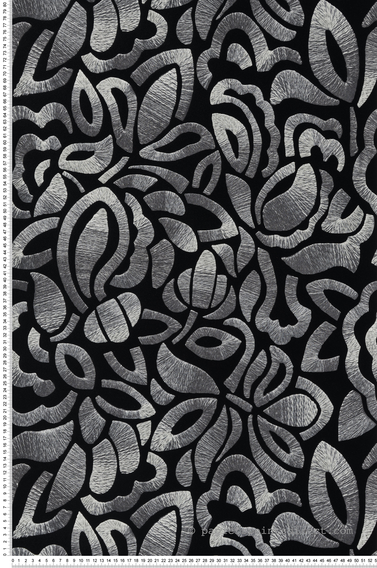 Papier peint Feuillage Graphique Velours Flock noir gris - Ornata de Montecolino | Réf. MC-81338