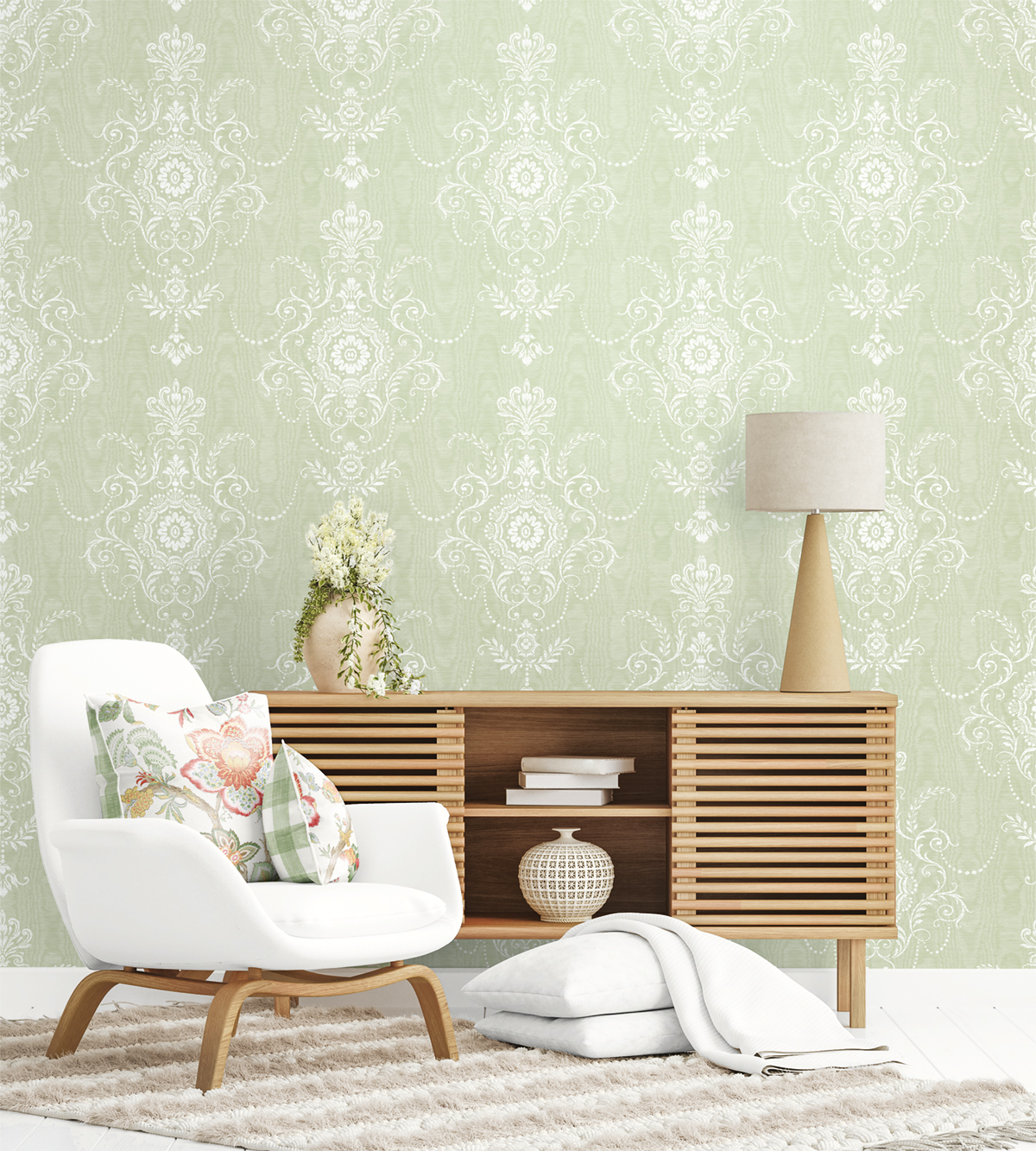 Tissu Fleur Bernadette Ramage Botanique marron vert bleu - French Country d'Initiales | Réf. INI-FC62606F