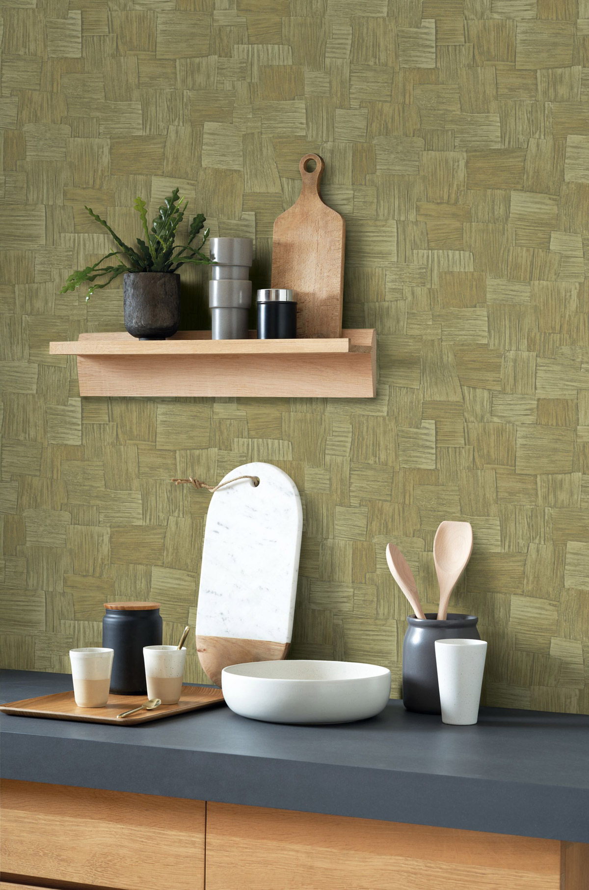 Papier peint Tisssage Ethnique Dura vert - Babylone de Casadéco | Réf. BBLN89747419