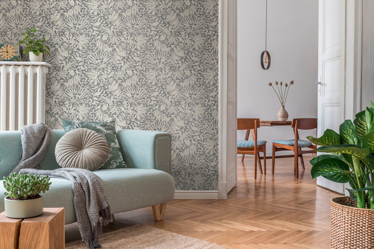 Papier peint Jungle Leaves gris fer argenté - The BOS d'A.S. Création | Réf. AS-388314