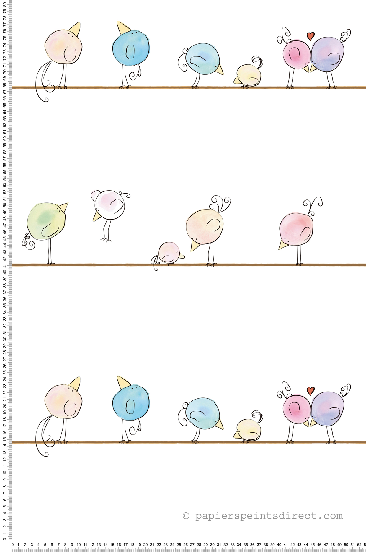 Papier peint Oiseaux Enfantin Fil multicouleurs - Little Love d'A.S. Création | Réf. SP15680
