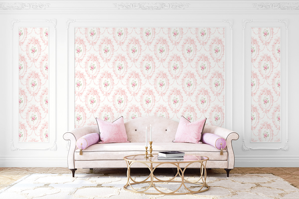 Papier peint Médaillon Fleuri Classique rose - Alice et Rose de Lutèce | Réf. LTC-VI80301