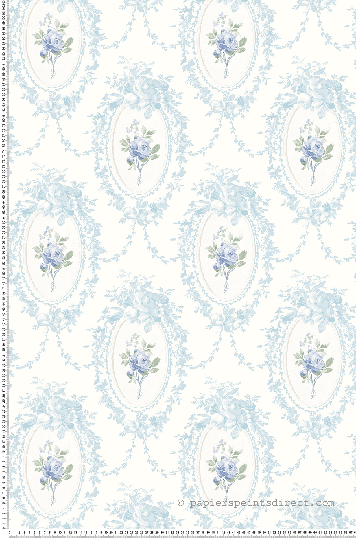 Papier peint Médaillon Fleuri Classique bleu - Alice et Rose de Lutèce | Réf. LTC-VI80302