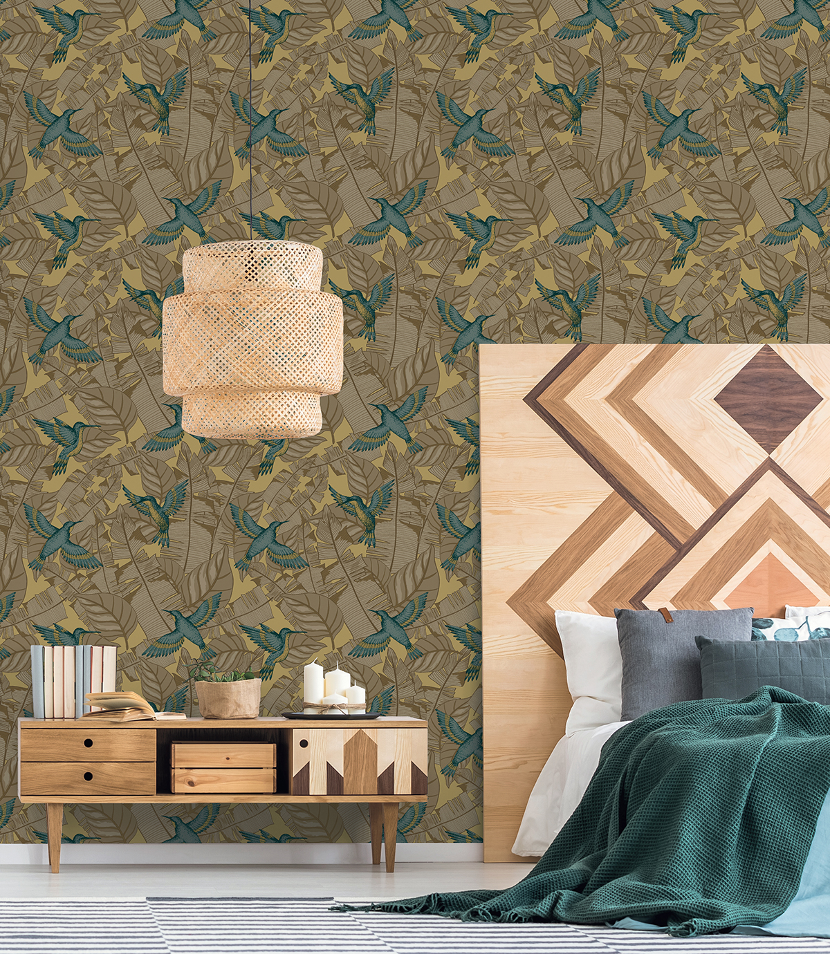 Papier peint Oiseau Colibri jaune - Jardin d'Eden de Lutèce | Réf. LTC-51200402