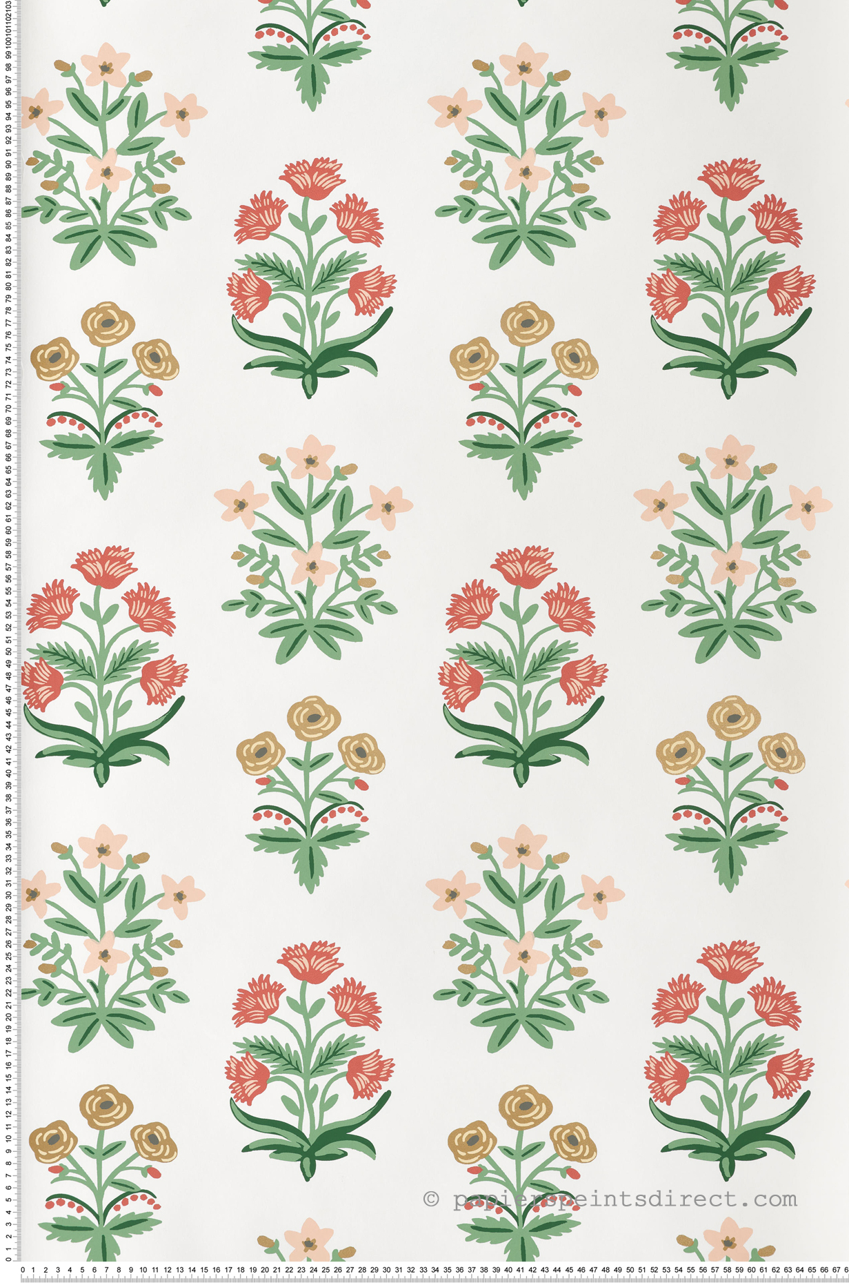 Papier peint Bouquet Fleuri rouge doré - Rifle Paper Co. 2 de York (Initiales) | Réf. INI-RP7349
