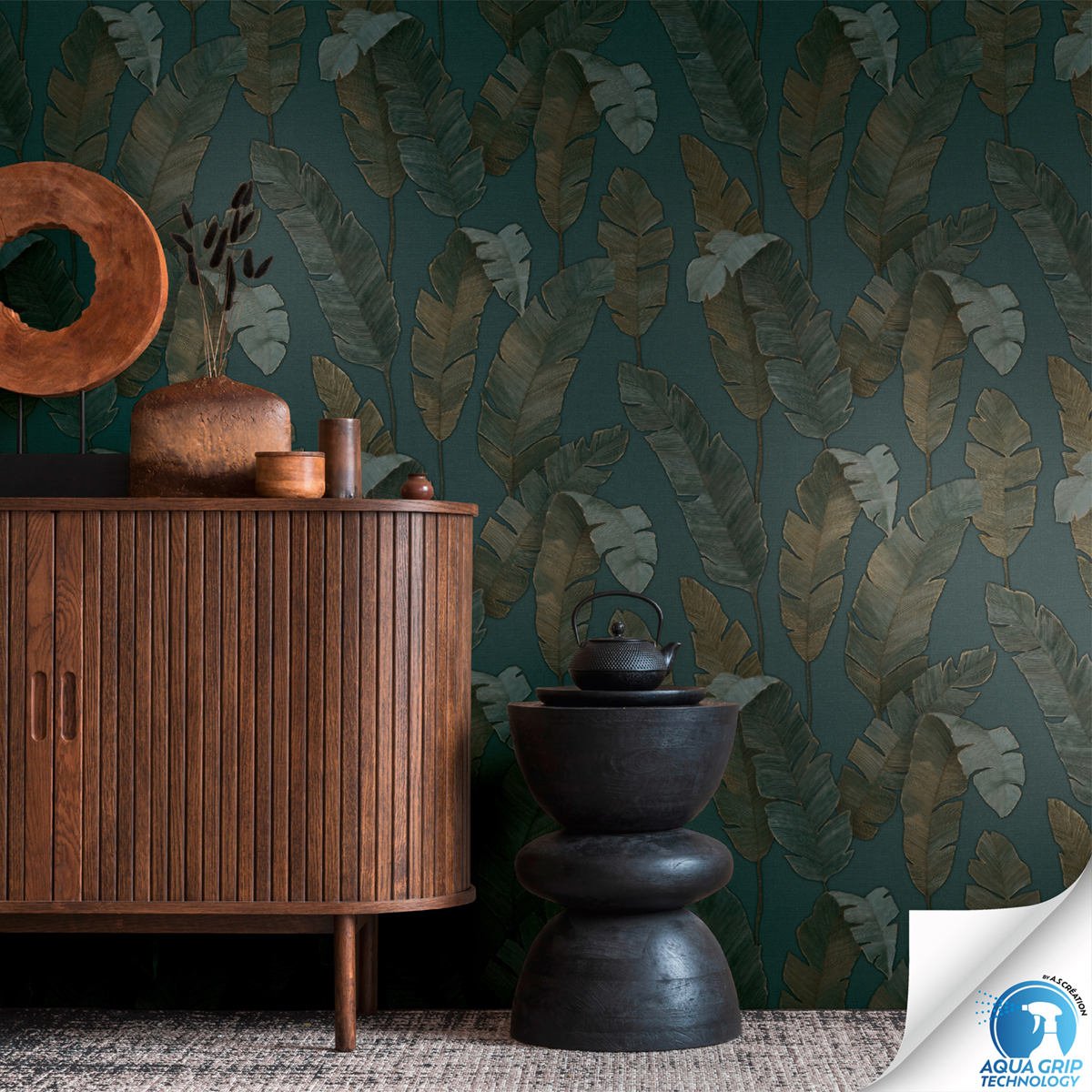 Papier peint préencollé Jungle Bananier Bali canard - Designdrop d'A.S. Création AMB1 | Réf. AS-784531