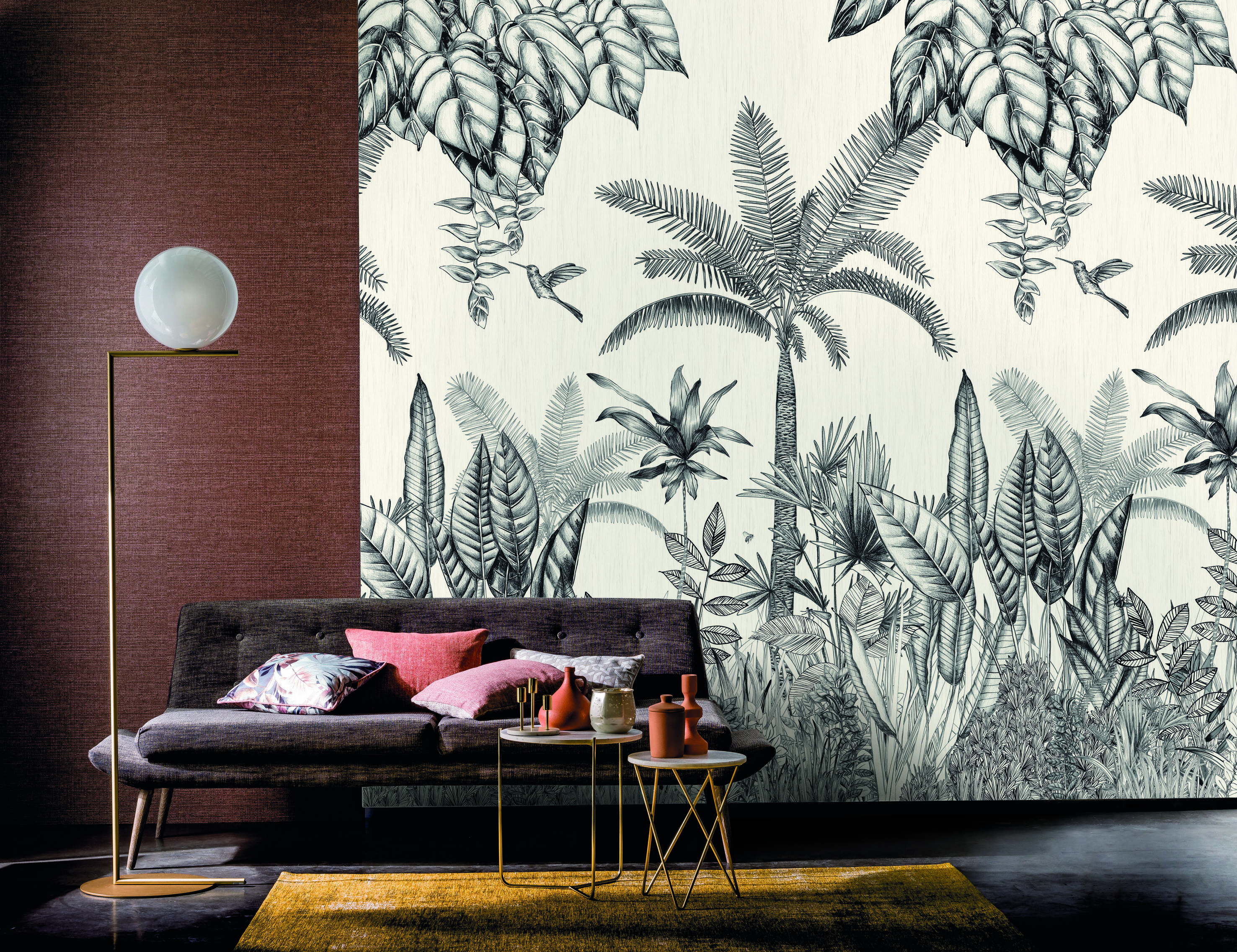 Papier peint panoramique jungle Ipanema Carbone - Rio Madeira de Casamance | Réf. CAS-74290180