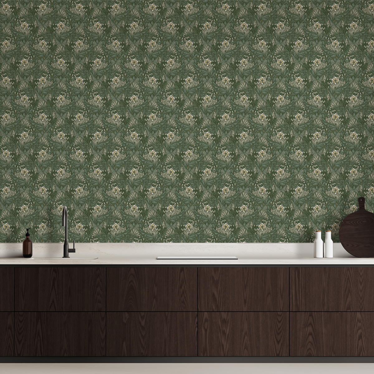 Papier peint Losange Fleuri vert mélèze - The Wall Llewelyn-Bowen de Lutèce | Réf. LTC-LB25103