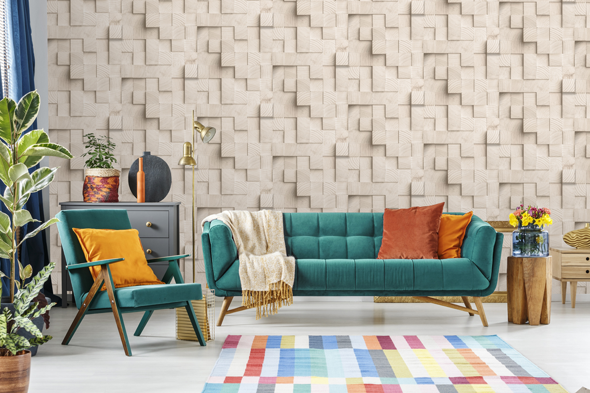 Papier Peint Cube Bois beige - Artifice d'Ugépa | Réf. UGP-M80107