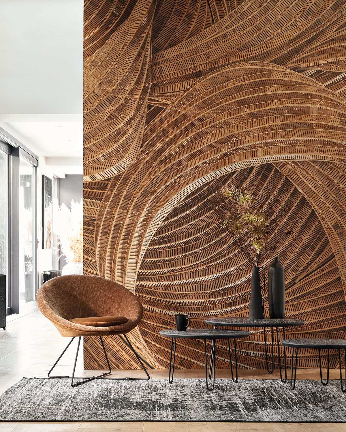 Papier peint panoramique Tressage Vannerie beige - Gingko de Casadéco | Réf. GINK86261456
