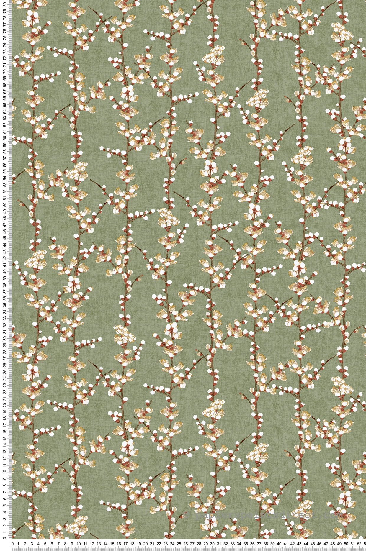 Papier peint Fleur Sakura Rectiligne vert terracotta - Romance de Lutèce | Réf. LTC-19044