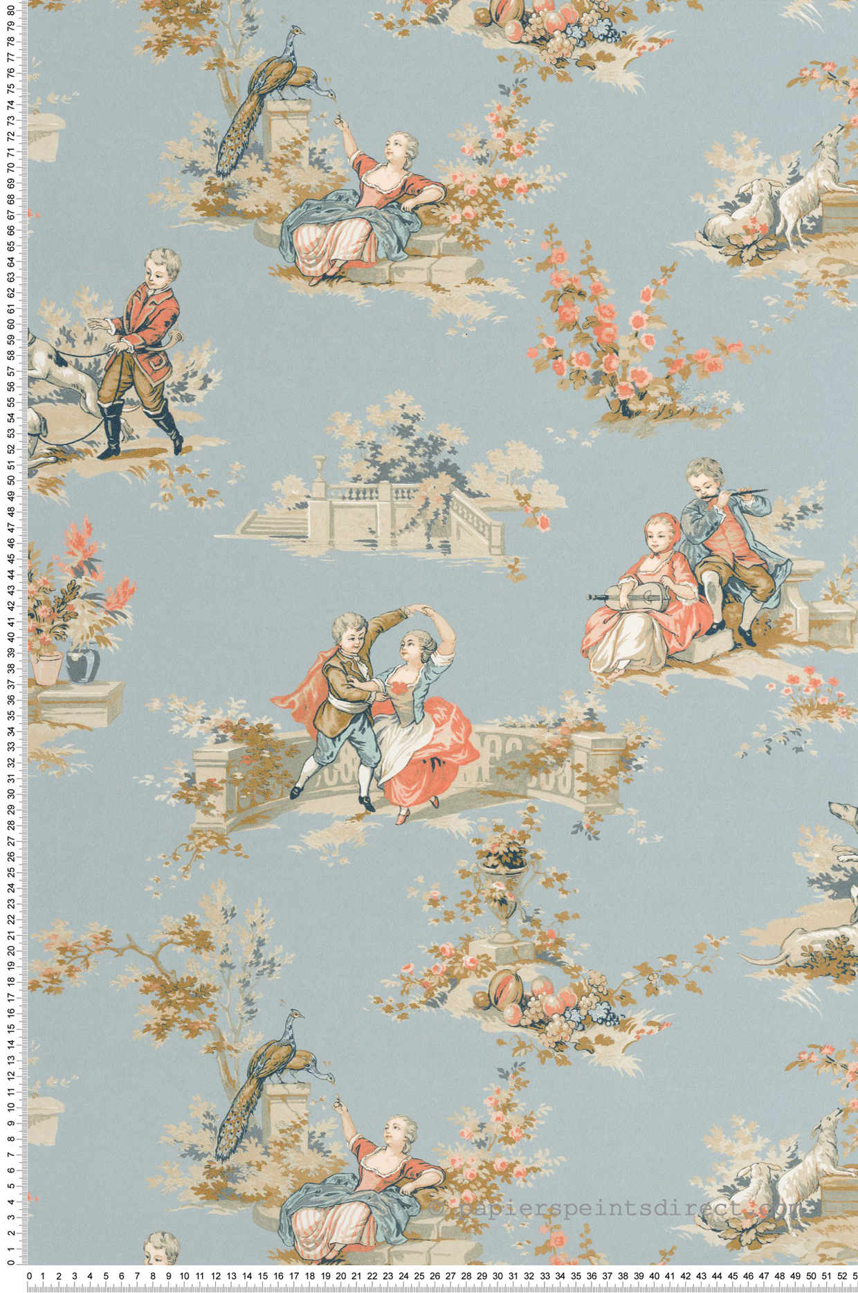 Papier peint Scènes Pastorales Gavotte bleu doux - Les Belles Toiles De Jouy 2 de Casadéco | Réf. BTJD201736515