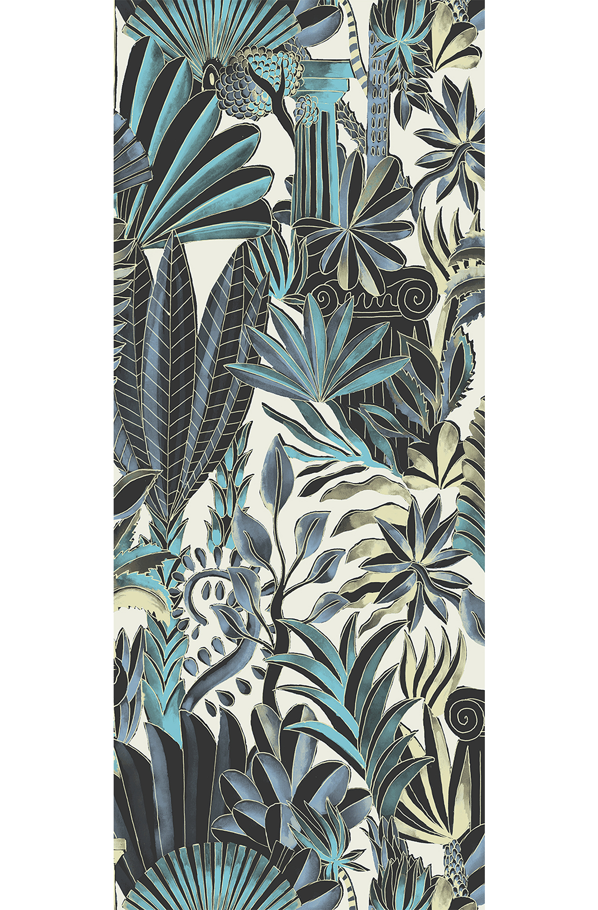 Papier peint panoramique Jungle Antique Trésor bleu paon - E H260 - Wall Designs IV de Masureel | Réf. MAS-DG4TRE1025-260